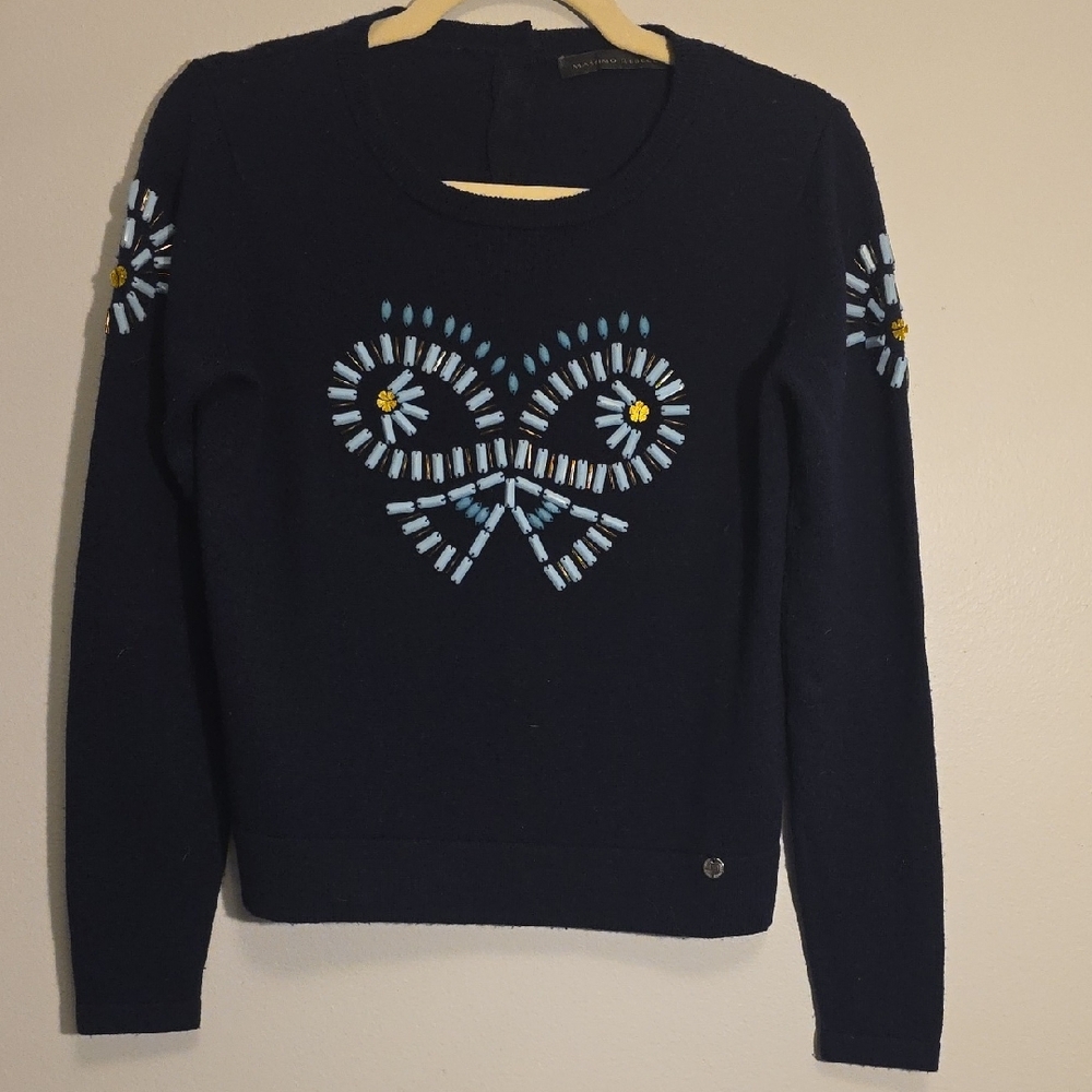 Massimo Rebecchi Blue Crew Neck Sweater with Decorative Embellishments